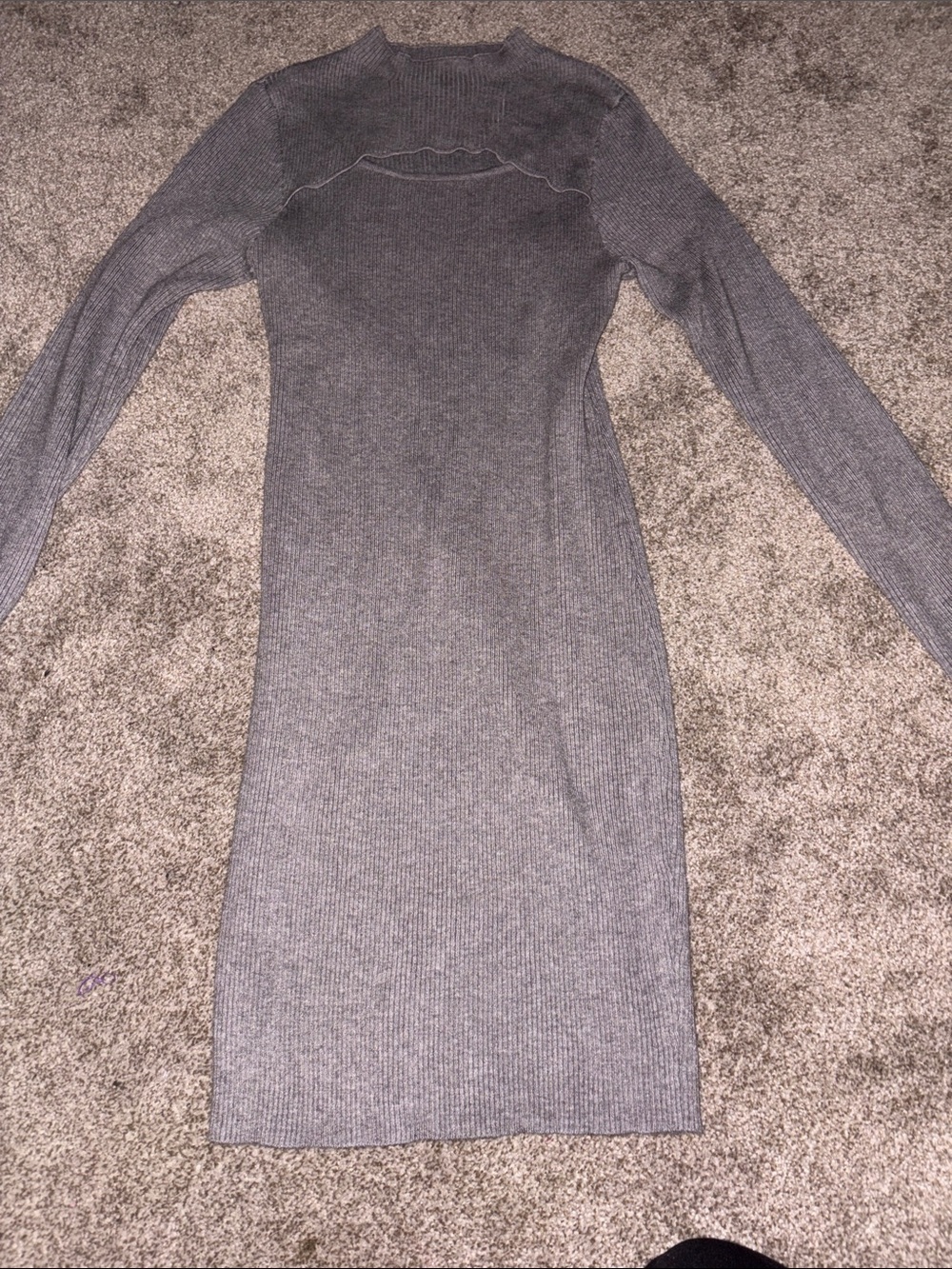 Ribbed Long Sleeve Midi Dress in Gray
